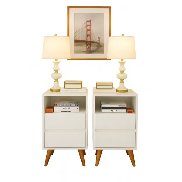 Kit Com 2 Mesas de Cabeceira Para Quarto Like Pés Estilo Retrô  Pés em Madeira Branco