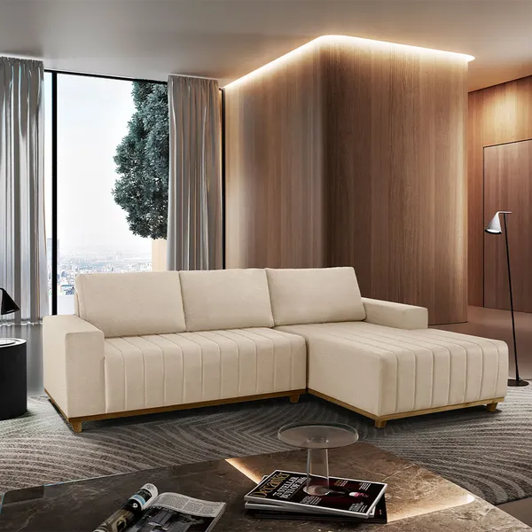 Sofá 4 lugares Linho Boreal de 230cm Molas Ensacadas B25 Chaise Lado Direito Meu Sofá Online