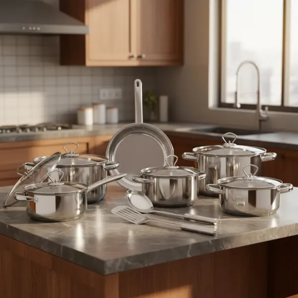 Jogo Panelas Inox 9 Peças Utensílios Cozinha Aço Inoxidável Original Laune Haus Fundo Triplo