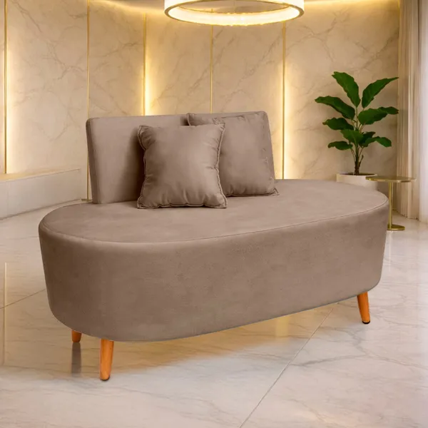 Sofá  Orgânico Curvo Visammer 02 Lugares Feijão Tecido Veludo Namoradeira Para Sala  Largura 1,15 Cm