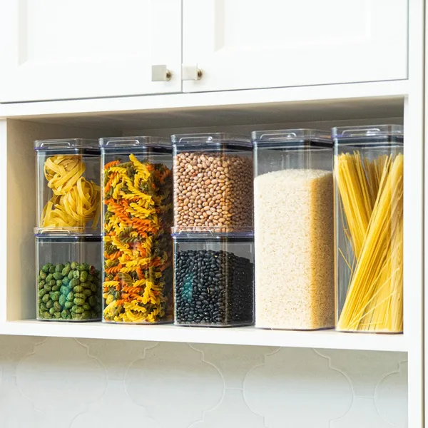 Kit Potes Herméticos Acrílico Transparente Empilháveis Mantimentos, Organizadores Cozinha Resistente