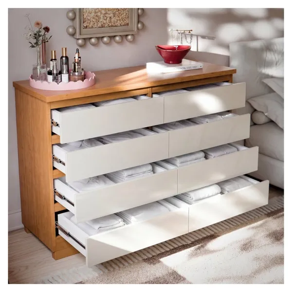 Cômoda Grécia 8 Gavetas com Corrediças Telescópicas Multiuso para Quarto MDP MDF Organizador Roupas Acessório