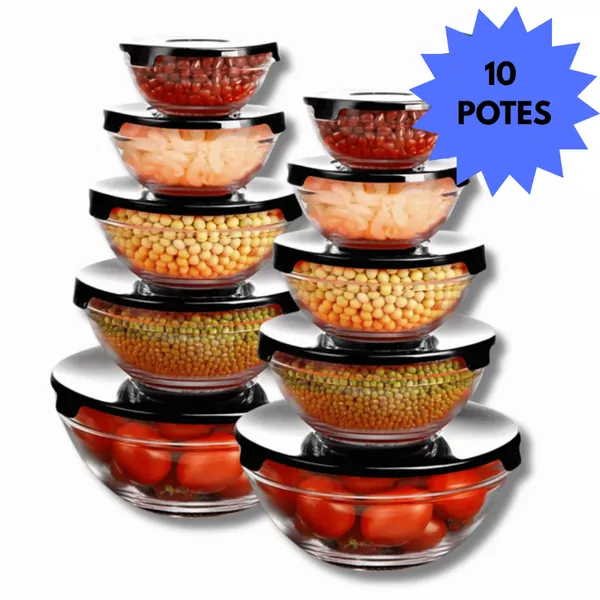Kit Conjunto De Potes​ 10 Peças Vidro Resistente Organizadores De Cozinha Multiuso
