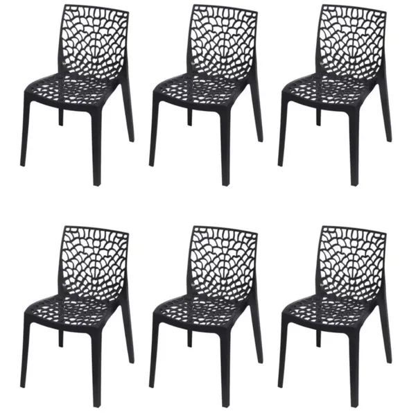 Kit 6 Cadeiras Gruvyer Preta Jantar Restaurante Bar Igreja Area Gourmet Super Reforçada Premium
