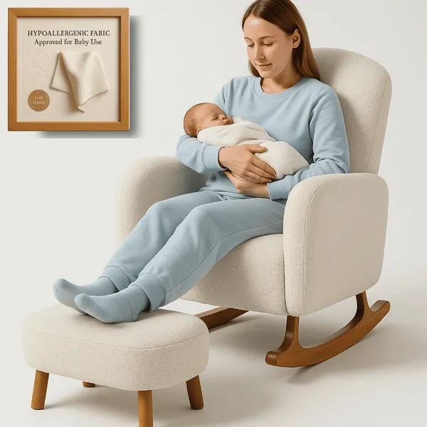 Poltrona de Amamentação Orgânica - Poltrona Balanço Decorativa Boucle Com Puff Para Descanso De Pés