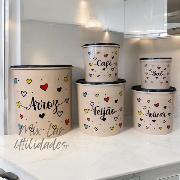 Kit potes mantimentos cozinha com 5 peças para armazenar alimentos