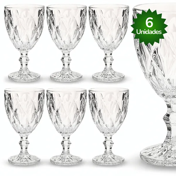 Jogo de Taças Diamante Copo Vidro Transparente Bico De Jaca 330ml