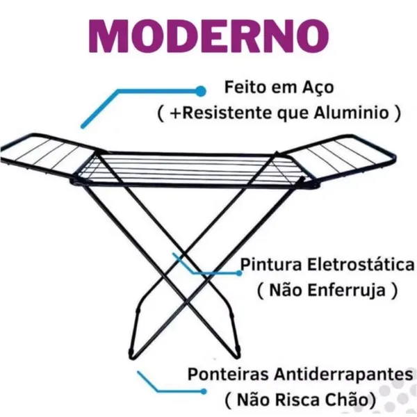Varal De Chão Inox Reforçado Secalux Com Abas Dobrável Portátil Grande Roupas Apartamento
