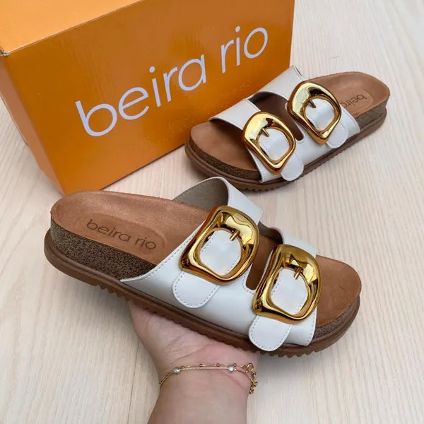 Sandália Papete Feminina Beira Rio Fivelas Confortável Camurça Moda Verão Casual Plataforma