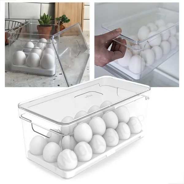 Porta Ovos e Organizador de Geladeira Com Tampa Clear Fresh 36 Unidades em Acrílico Ou Multiuso