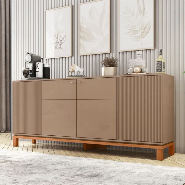 Buffet Aparador 4 Portas Balcão Cinza Jace Caemmun