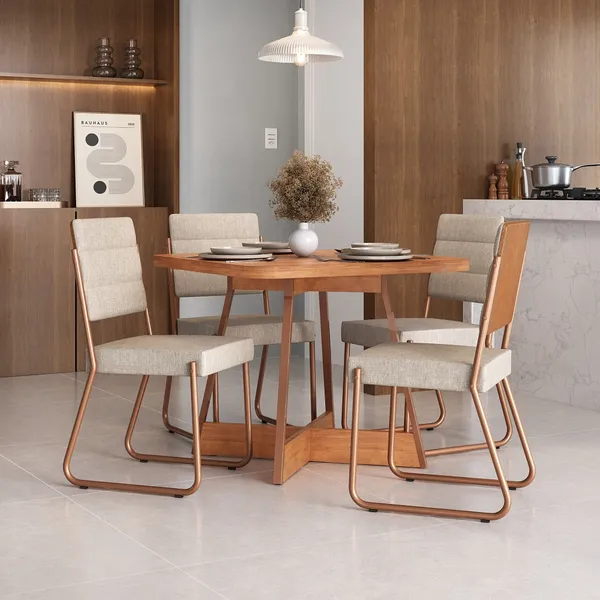 Conjunto Sala de Jantar 4 Cadeiras Charlotte Carraro Nogal