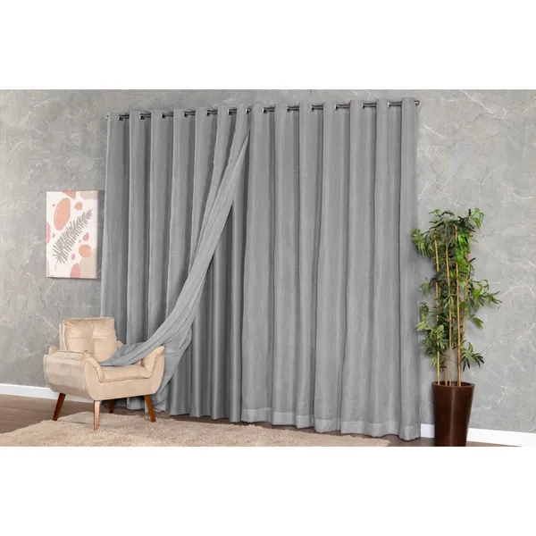 Cortina Voil Gaze De Linho 3,00 x 2,20/2,30/2,40/2,50/2,60/2,70/2,80 C/forro Blackout Grosso Original