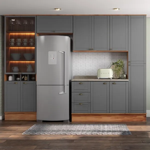 Cozinha Completa Milla Ultra Armário e Balcão Nog/Cinza Carraro