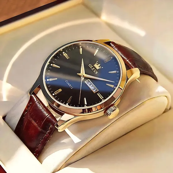 OLEVS Relógio Masculino Relogio A Prova D'água Luxo Orient Leather Calendário Formal Moda Simples e Moderna 6898