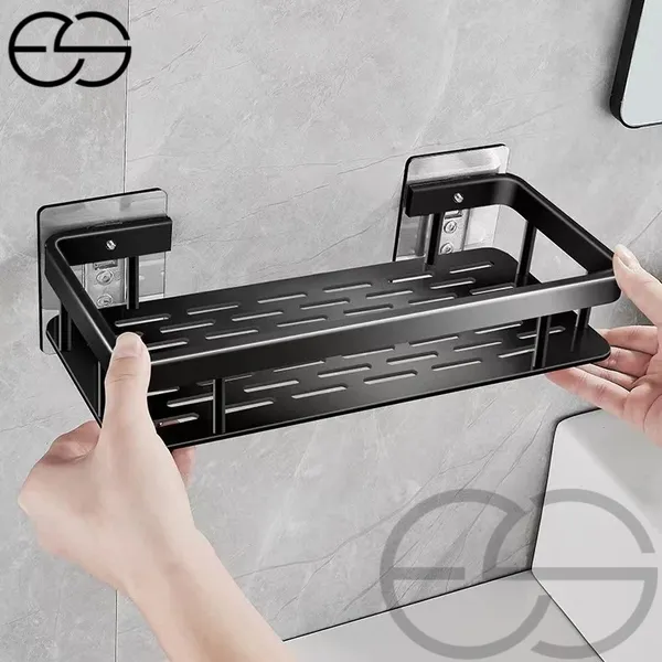 1/2/3 Suporte De Shampoo Preto Organizador Alta qualidade Prateleira De Banheiro Sem Furo Premium-Space Alumínio ES