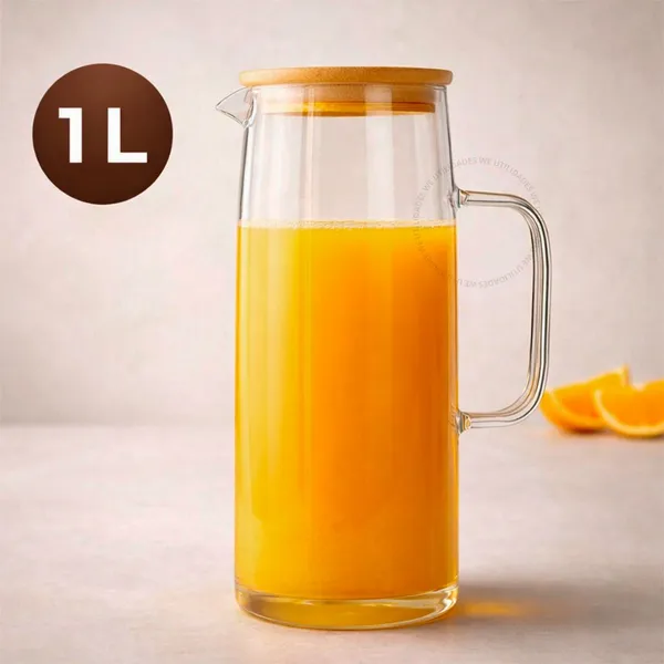 Jarra De Vidro Com Tampa De Bambu Para Servir Suco Água 1200ml Hermética Garrafa