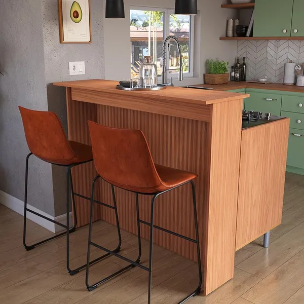 Bancada Cozinha Turim 130cm MDP Nature Ilha Painel Ripado 3d Lojas Movelove