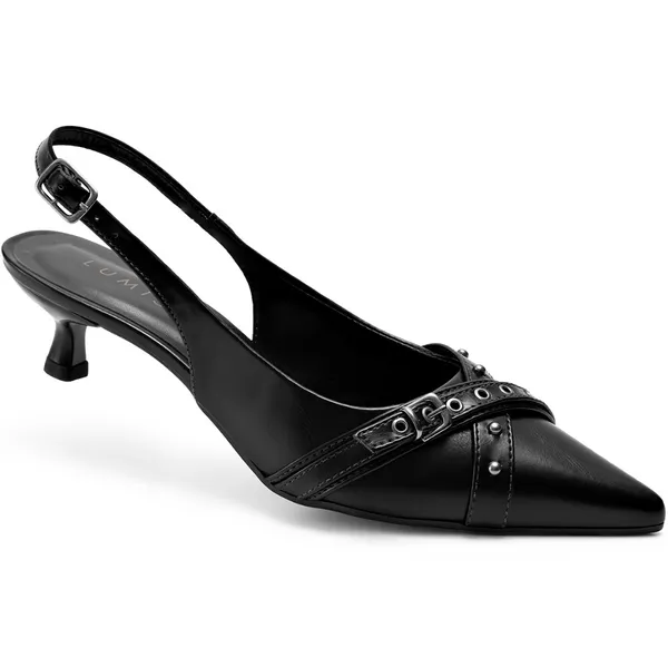 Scarpin Feminino Lumiss Slingback Salto Fino Baixo Tachas Bico Fino