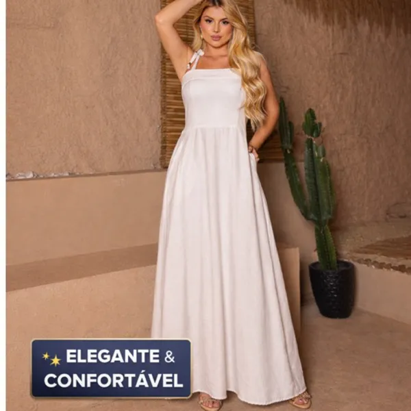 vestido feminino rodado longo elegante estilo alfaiataria com amarração entrega rapida