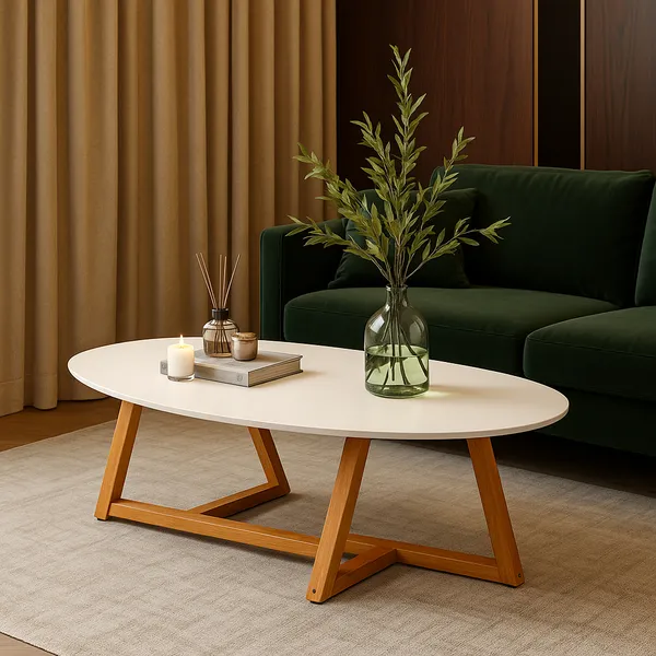 Mesinha Mesa De Centro De Sala Classic Oval Pés De Madeira Maciça Decorativa Luxo