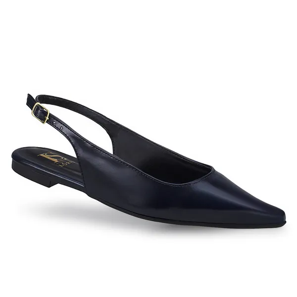 SlingBack Sapatilha Bico Fino com Fivela Verniz Texturizado Confortável Fashion 4130