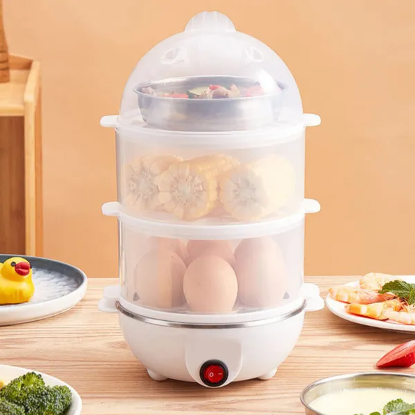 Cozedor Elétrico Multifuncional De Ovo Milho A Vapor De Leite Rápido De Tripla Camada Coze