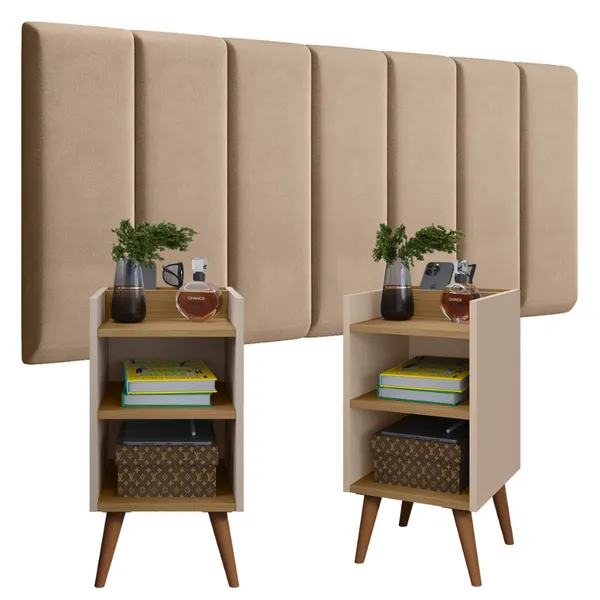 Conjunto 2 Mesa de Cabeceira MAX Modulada Adesiva Cabeceira Quarto Estofada Julia 0,90 /1.40 /1,60 /1,95