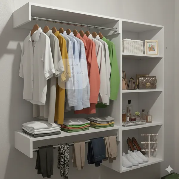 Arara Cabideiro Suspenso​ MDF Closet Aberto de Parede Moderno e Funcional 67