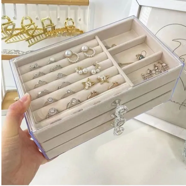 Porta Joia Acrílico Luxo com 3 Camadas- Brinco/ Anel/ Colar/ Pulseira