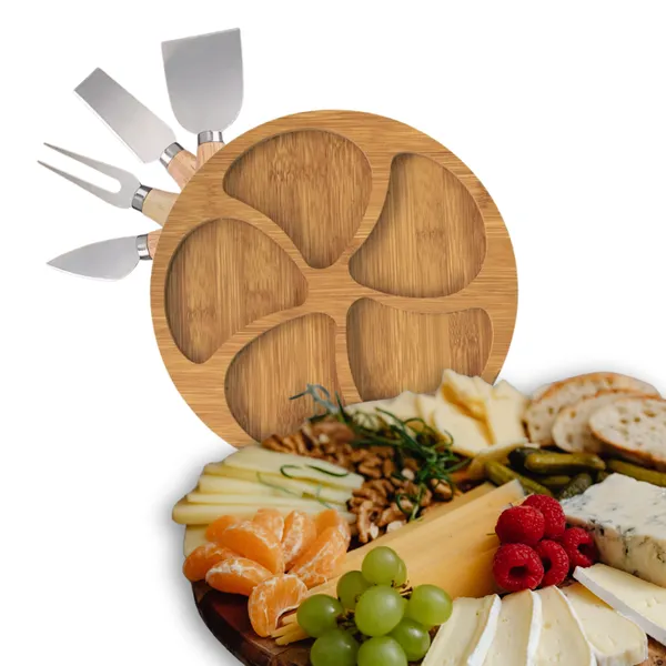 Kit Petisqueira + Facas P/ Queijos C/ 4 Tipos de Facas (Macio, Duro, Espátula, Garfo)