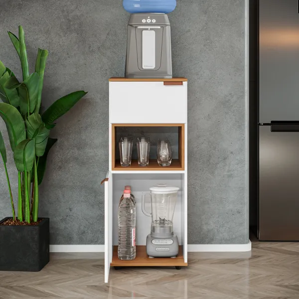 Balcão suporte para bebedouro de cozinha com 1 porta e 1 gaveta nicho varias cores