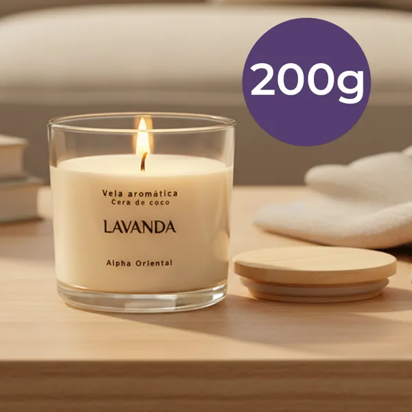 Vela aromática artesanal PREMIUM 200/100G - Vários Aromas - Com especiarias e tampa de madeira