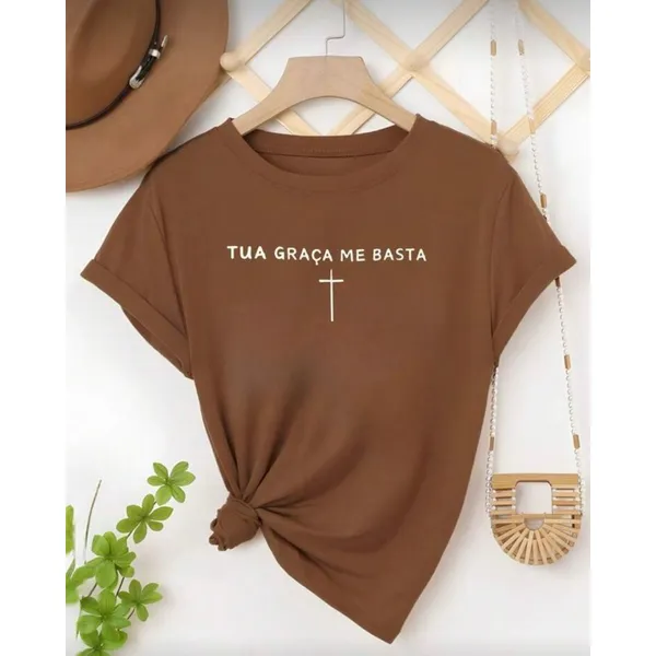 Blusa Cristã Tua Graça me Basta Religiosa Camiseta Manga Curta Várias Cores