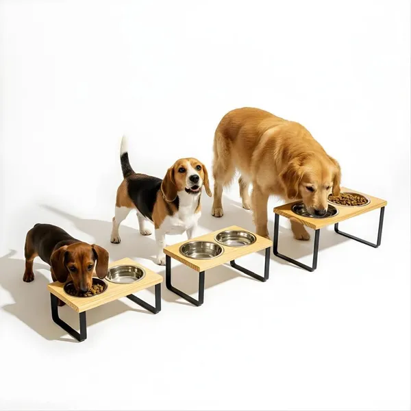 Comedouro Elevado Duplo Pé de Ferro P M G Tigela Inox para Cachorro e Gato