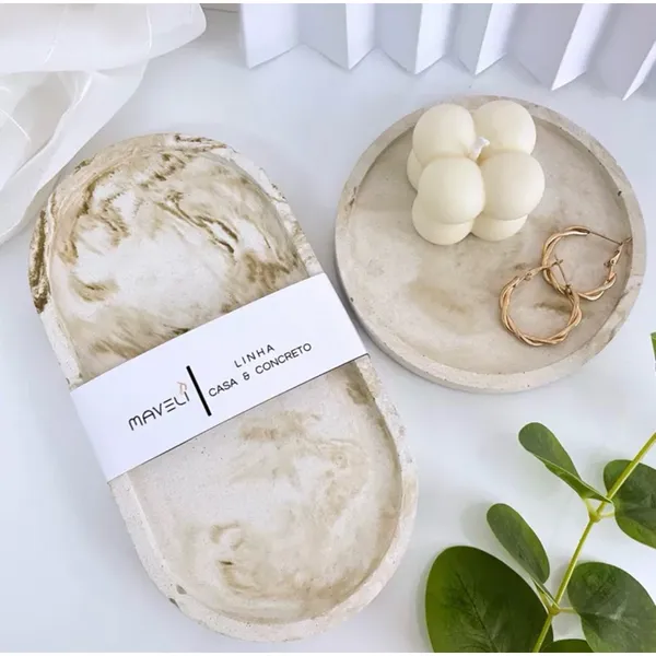 Kit Bandeja de concreto cimento Redonda e oval