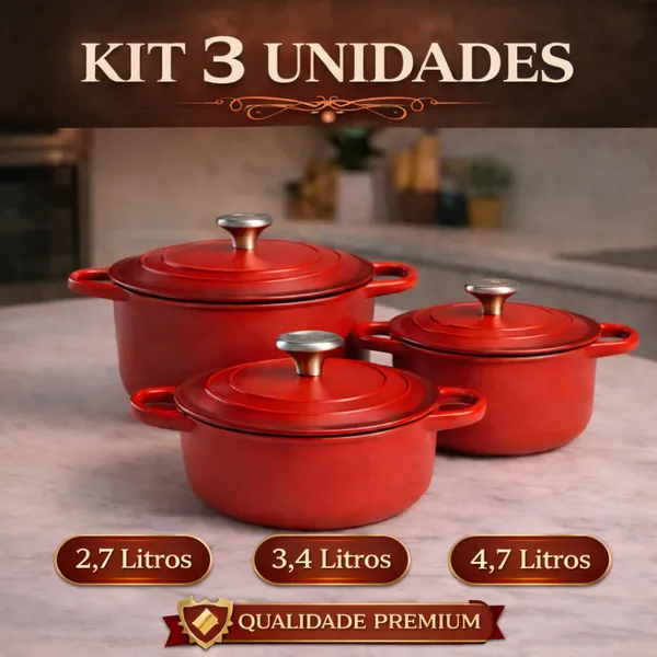 Kit Conjunto De Panela Caçarola Revestimento Nano Cerâmico Indução 2,7 + 3,4L + 4.7L