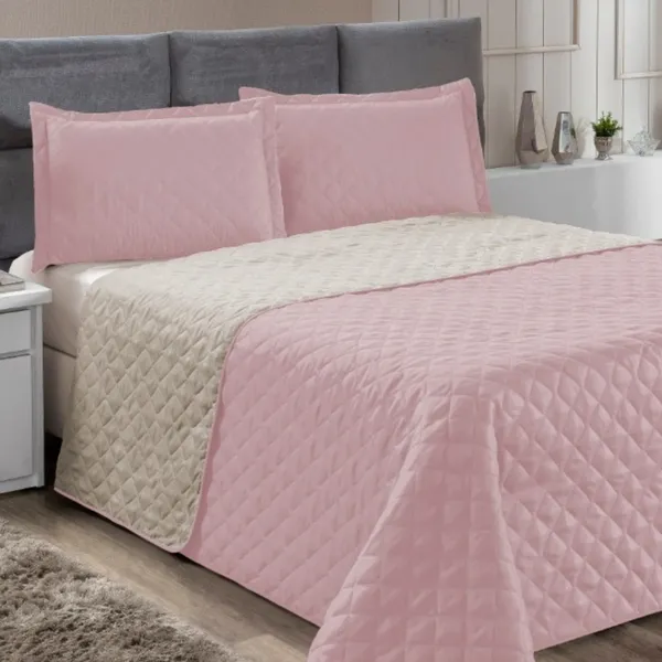 kit Colcha Cobre Leito Casal Dupla Face 3 Peças