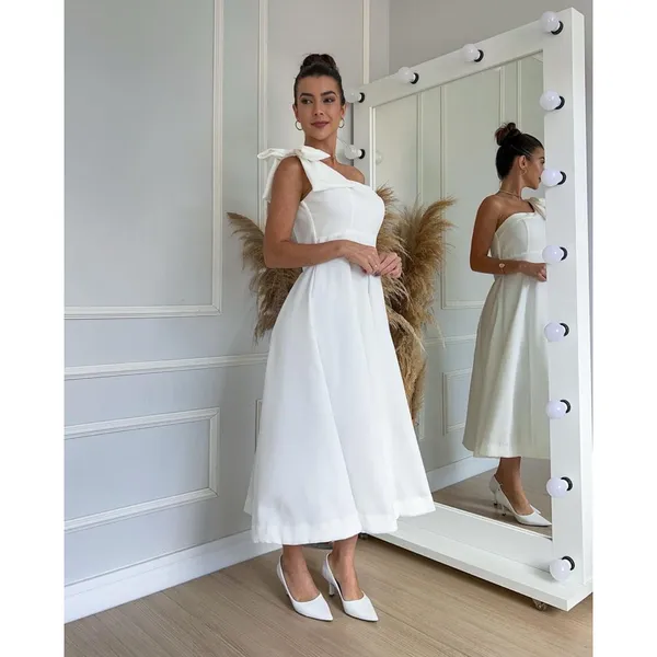 Vestido Midi com Alça Única para Casamento Civil, batizado, pré wedding e festas
