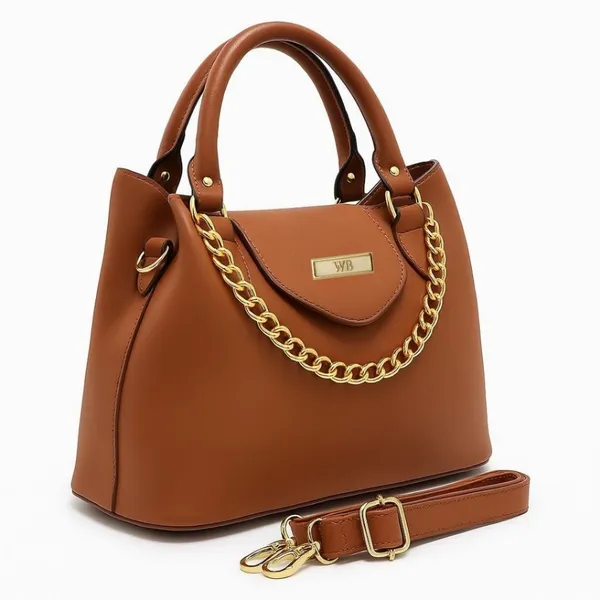 Bolsa Média feminina detalhes de corrente com alça transversal e bolso externo