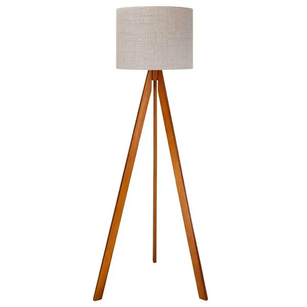 Luminária De Chão Piso Coluna Canto Sala Madeira Moderna