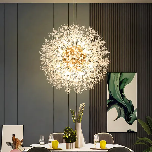 Vila sala de estar Lustre Cristal Dente Leão Redondo Luxo Prata Dourado+G9  lâmpadas