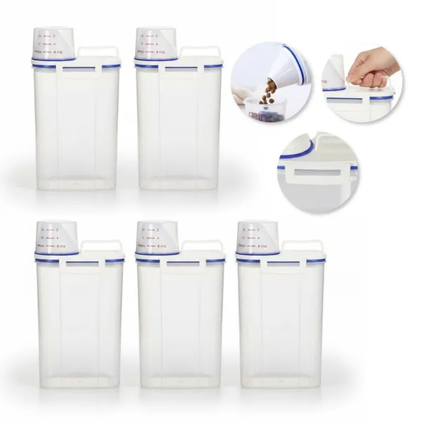 Kit 5 Potes Herméticos 2,5L com Tampa Vedante para Cozinha Lavanderia Multiuso