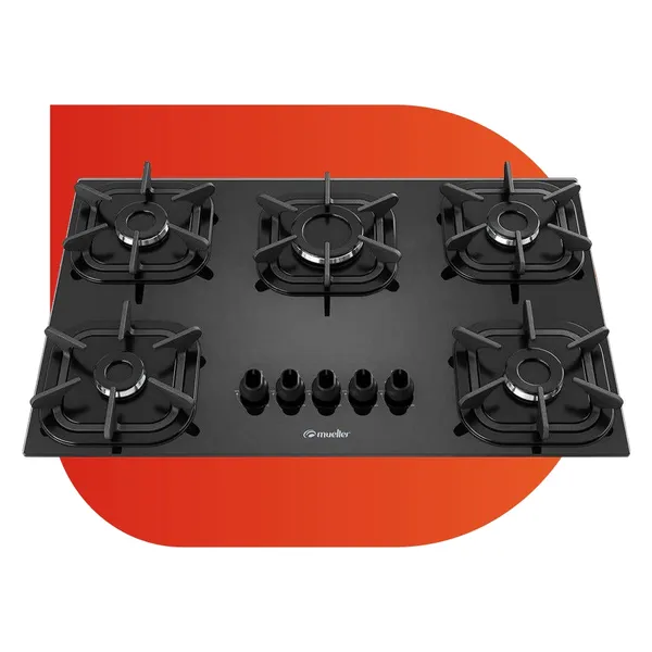 Cooktop Mueller 5 Bocas com Queimador Ultra Chama Preto Bivolt
