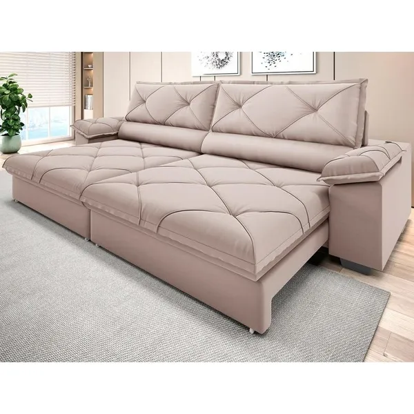 Sofá com Carregador USB e Molas no Assento Retrátil Reclinável Nice 2,50m Velosuede - NETSOFAS