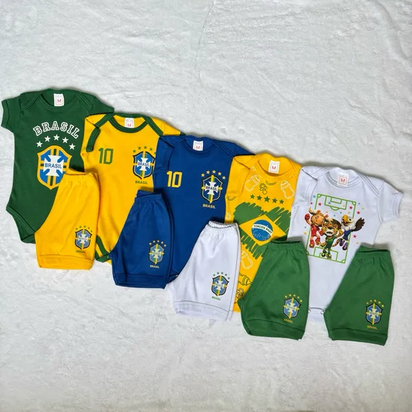 Conjunto Infantil Bebê Copa 2026 Uniforme Do Brasil / Malha Suedine 100% Algodão