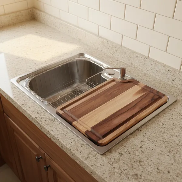 Cuba Aço Inox 60x42cm Gourmet Cozinha Com Dispenser 500ml Escorredor e Tábua De Corte