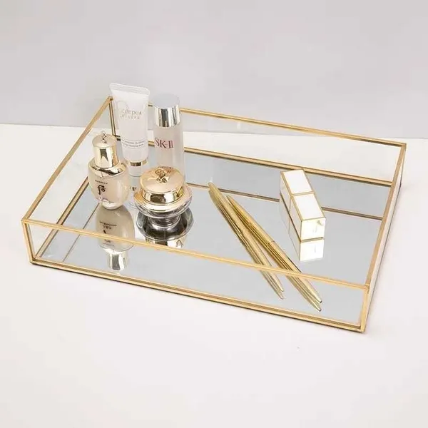 Bandeja espelhada redonda para perfumes/lavabo/banheiro etc.