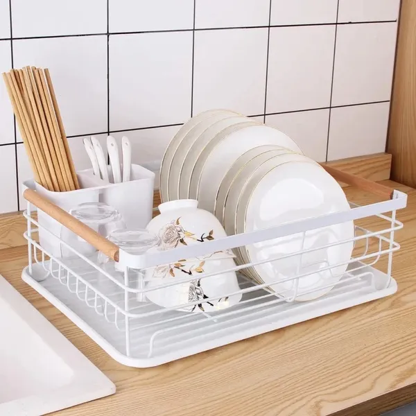 Escorredor de Prato Louca Louça Pratos em cima Pia Cozinha loucas pratos Alça Bambu Bandeja plastico