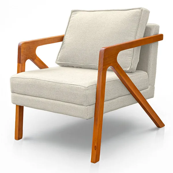 Cadeira Poltrona para sala, madeira maciça, confortável reforçada, em linho